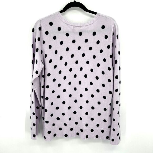 STYLE & CO. Lavender Purple Black Polka Dot V-Neck Cozy Sweater Size Large - Picture 2 of 6